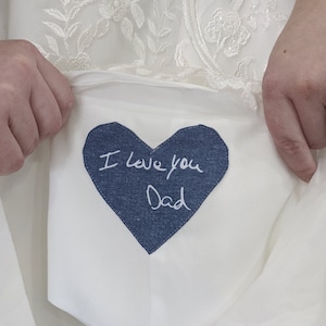 Dad's Handwriting Something Blue Heart, Wedding Dress Patch, Bridal Shower Gift, Wedding Keepsake, Unique Wedding, Handwritten Gift Patch