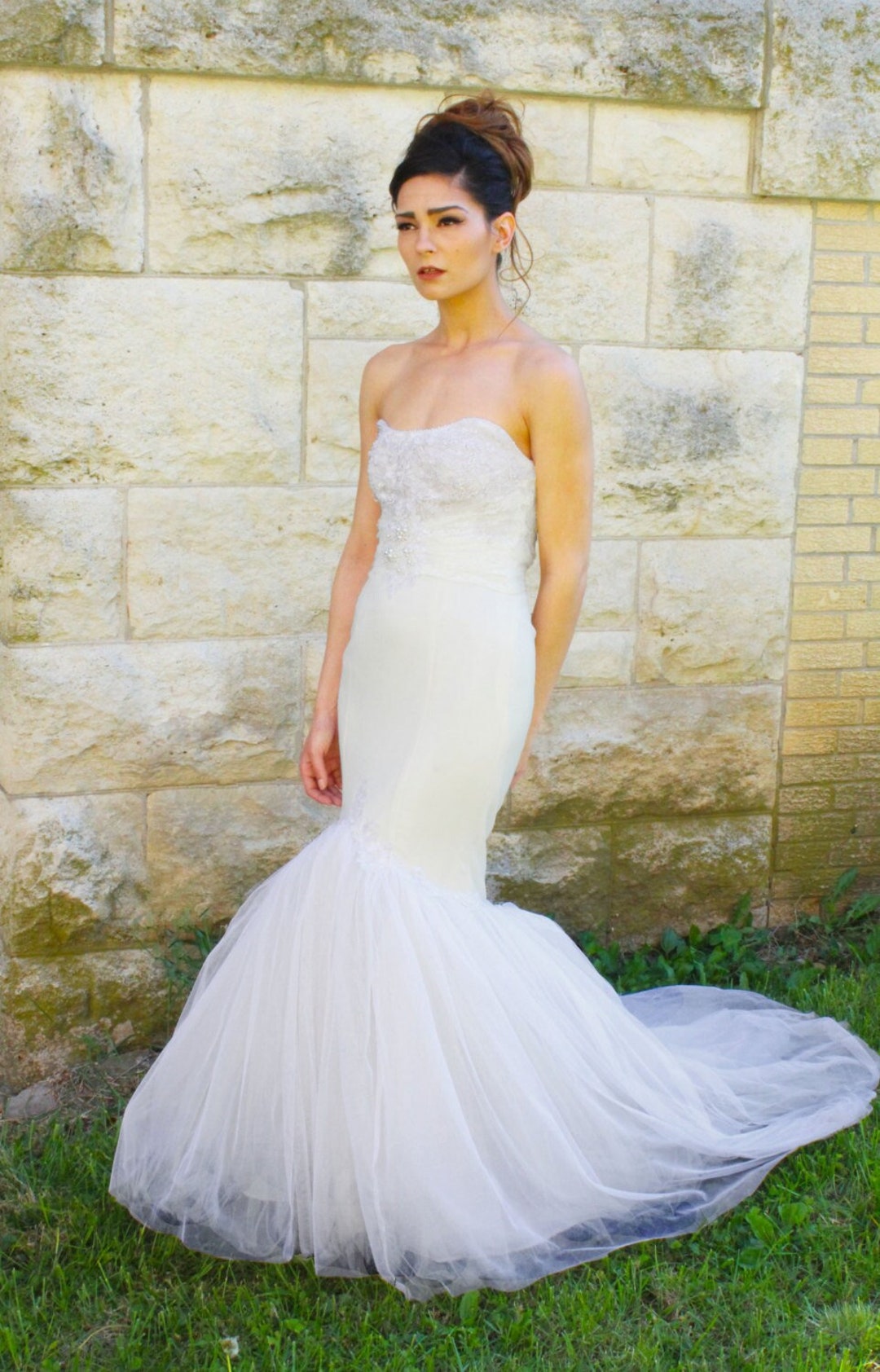 Mermaid wedding dress with tulle best sale skirt