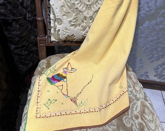 Hand Embroidered Antique Mexican Tablecloth Unique One Of A Kind Collectible Linens