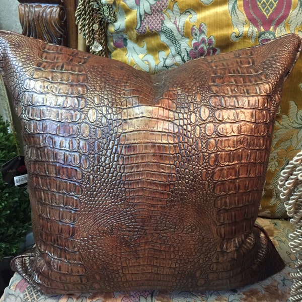 Unique Rich Metallic Embossed Crocodile Pillow Shams as seen in Neiman Marcus Horchow