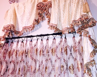 Adjustable Window Valance: Ivory Polysilk with Gold Tassel Fringe (24-46 inches)