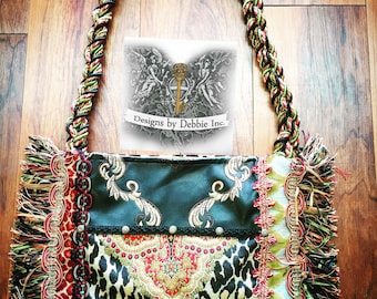 Handmade Women's Purse Unique Embroidered Boho Handbag Shabby Chic Gypsy Handbag