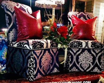 Unique Rich Metallic Embossed Red Crocodile Pillow Shams as seen in Neiman Marcus Horchow