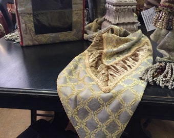 Opulent Gold Platinum Velvet Designer Table Runner From The BellaRose Collection