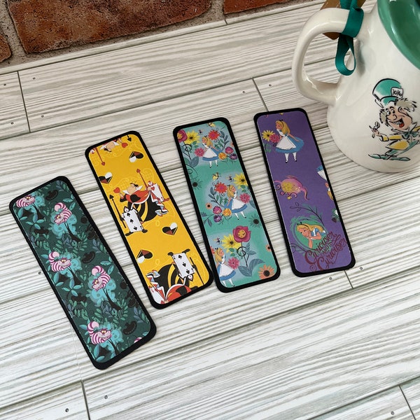 Unique Alice in Wonderland Book Marks, Cheshire Cat, Queen of Hearts, Mad Hatter, Tea Party, White Rabbit, Flowers