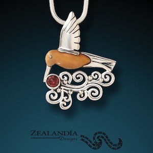 Hummingbird pendant - Tagua Nut hummingbird jewelry with Red Garnet