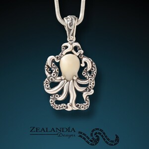 Octopus Pendant - Carved Tagua Nut and Sterling Silver Octopus Jewelry