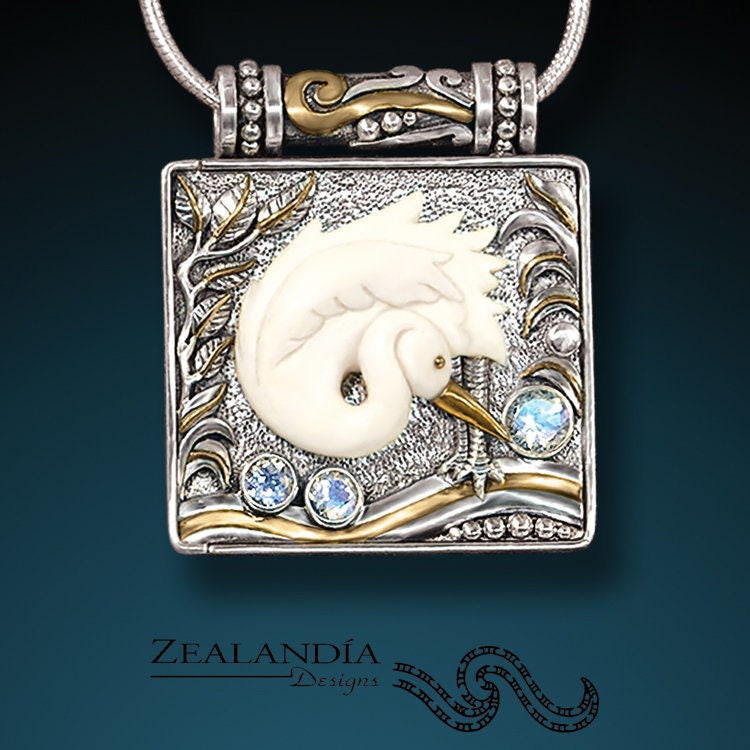 Sterling Silver Egret Bird Pendant locket Hand Carved Indonesian