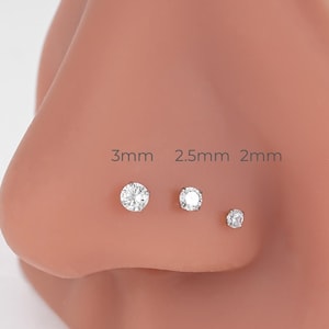 Tiny Nose Stud for Women, Small Nose Stud 2mm 2.5mm 3mm CZ Diamond, 925 Sterling Silver Nose Stud, Dainty Minimal Nose Piercing Jewelry
