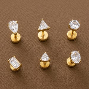 Gold Flat Back Earrings, Dainty CZ Stud Earrings, Cartilage Helix Conch Studs, Hypoallergenic Tiny Stacking Earrings for 2nd 3rd Hole