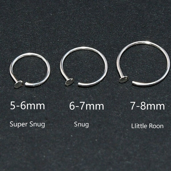 Sterling Silver Nose Ring  Hoop,Gold Nose Piercing,Small Nose Hoop,Thin Nose Ring,22g 24g Nose Ring, Sung Fitting,5mm 6mm 7mm 8mm