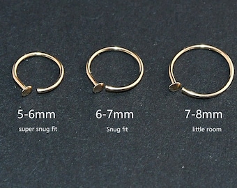 Gold Nose Hoop,Small Thin Nose Ring, Silver Nose Ring Hoop,22 Gauge Tiny Nose Ring,Snug Fit,Nose Piercing Jewelry,5mm 6mm 7mm 8mm Adjustable