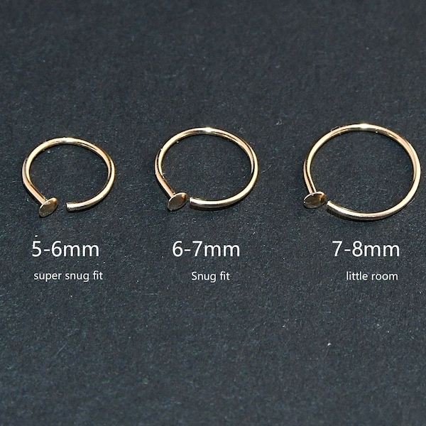 Gold Nose Hoop,Small Thin Nose Ring, Silver Nose Ring Hoop,22 Gauge Tiny Nose Ring,Snug Fit,Nose Piercing Jewelry,5mm 6mm 7mm 8mm Adjustable