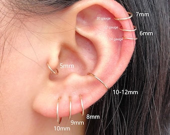 Tiny Hoop Earring, Small Hoop Earring, Cartilage Hoop, Huggie Hoop, Tragus Hoop, Nose Hoop, Helix Hoop,Tiny Gold Hoop, 5mm 6mm 7mm 8mm 10mm