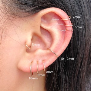 Cartilage Hoop, Nose Hoop, Tragus Hoop, Helix Hoop, Conch Hoop, Piercing Hoop Ring, Tiny Huggie Hoop Earrings, 5mm 6mm 7mm 8mm 10mm 12mm