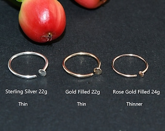 Nose Ring Hoop,Rose Gold Nose Stud,Sterling Silver Nose Ring,Thin Small Nose Hoop Piercing,Snug Fit,22g 24g, 5mm 6mm 7mm  8mm Adjustable