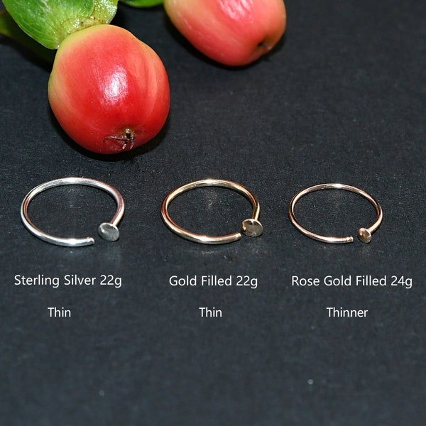 Nose Ring Hoop,Rose Gold Nose Stud,Sterling Silver Nose Ring,Thin Small Nose Hoop Piercing,Snug Fit,22g 24g, 5mm 6mm 7mm  8mm Adjustable