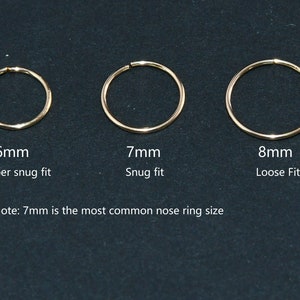 Gold Nose Ring, Sterling Silver Nose Hoop, Rose Gold Nose Ring, 22g 20 Gauge Nose Ring, Nose Piercing Ring,Endless Hoop,5mm 6mm 7mm 8mm 10mm image 1
