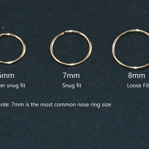 Gold Nose Ring, Sterling Silver Nose Hoop, Rose Gold Nose Ring, 22g 20 Gauge Nose Ring, Nose Piercing Ring,Endless Hoop,5mm 6mm 7mm 8mm 10mm