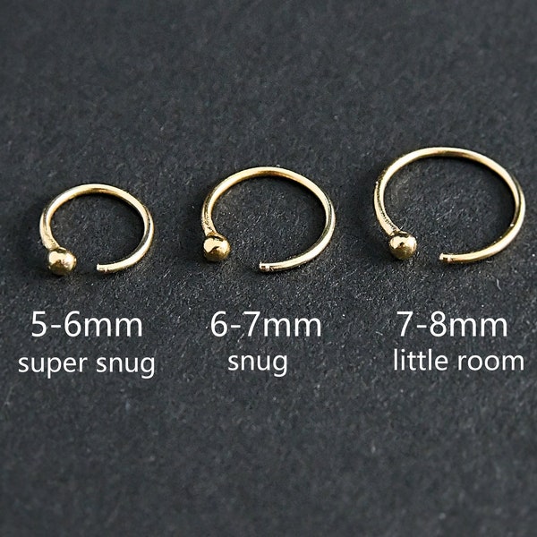 Gold Nose Ring Hoop,Nose Piercing,Cartilage Tragus Piercing Hoop Ring,Ball End Hoop, Small Thin Nose Ring