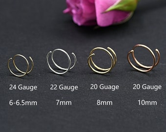 Double Nose Ring for Single Piercing Nose Hoop, Twist Nose Ring, Spiral Nose Hoop, Gold Nose Ring, Gold Nose Hoop, Spiral Hoop Earrings