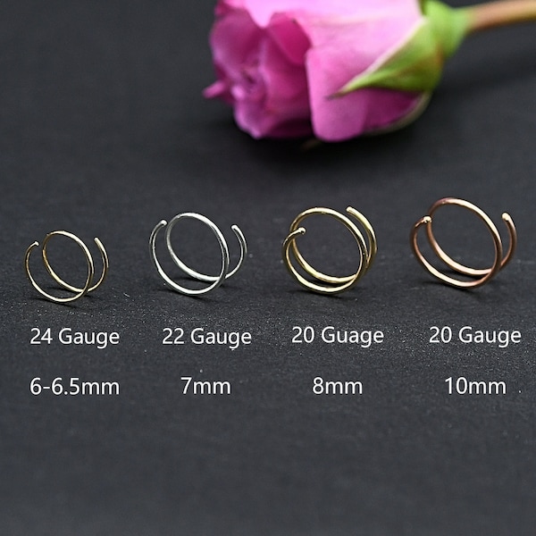 Double Nose Ring for Single Piercing Nose Hoop, Twist Nose Ring, Spiral Nose Hoop, Gold Nose Ring, Gold Nose Hoop, Spiral Hoop Earrings