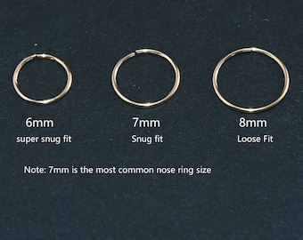 Gold Nose Ring, Sterling Silver Nose Hoop, Rose Gold Nose Ring, 22g 20 Gauge Nose Ring, Nose Piercing Ring,Endless Hoop,5mm 6mm 7mm 8mm 10mm