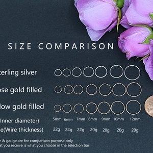 Cartilage Hoop, Nose Hoop, Tragus Hoop, Helix Hoop, Conch Hoop, Piercing Hoop Ring, Tiny Huggie Hoop Earrings, 5mm 6mm 7mm 8mm 10mm 12mm image 3
