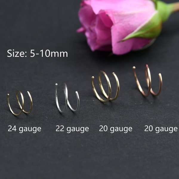 Spiral Nose Ring, Twist Nose Hoop, Double Nose Ring for Single Piercing, Gold Nose Ring, Gold Nose Hoop, Sterling Silver Rose Gold Nose Ring