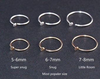 Nose Ring Hoop Gold Stud Small Piercing Ring, Tiny Thin Sterling Silver 22 24 20g Gauge Snug Nose Hoop