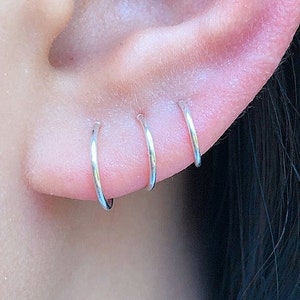 Small Sterling Silver Hoop Earrings Set, Tiny Silver Hoop Earrings, Mini Huggie Hoop Earrings, 6mm 7mm 8mm