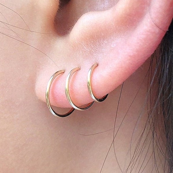 Mini Gold Hoop Earring Set, Gold Huggie Earrings, 14K Gold Filled Small Hoop Earrings 4mm 5mm 6mm 7mm 8mm 10mm 12mm