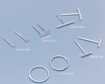 Minimalist Earrings, Tiny Stud Earrings Set, Silver Stud Earring Set,Small Earrings, Mix and Match Earrings, Tiny Silver Hoop Earrings 8mm