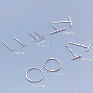 Minimalist Earrings, Tiny Stud Earrings Set, Silver Stud Earring Set,Small Earrings, Mix and Match Earrings, Tiny Silver Hoop Earrings 8mm