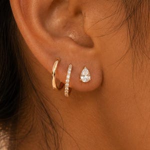 Gold Flat Back Earrings, Dainty CZ Stud Earrings, Cartilage Helix Conch Studs, Hypoallergenic Tiny Stacking Earrings for 2nd 3rd Hole