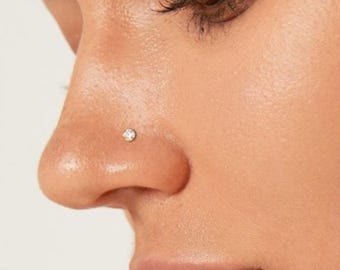 925 Sterling Silver Nose Ring Stud, L Shaped Nose Stud, 2mm Tiny Diamond Nose Stud, 18g/20g/22g/24g Nose Stud, Dainty Nose Piercing Jewelry