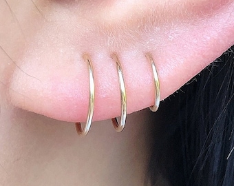 Small Gold Hoop Earrings Set, Tiny 14K Gold Filled Huggie Hoop Earrings for Cartilage Helix Nose Tragus Piercing