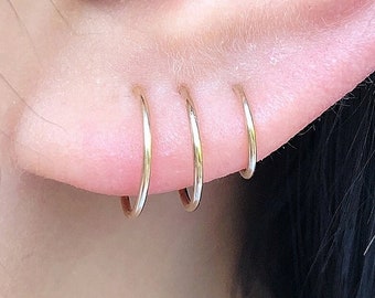 Small Gold Hoop Earrings Set, Tiny 14K Gold Filled Huggie Hoop Earrings for Cartilage Helix Nose Tragus Piercing