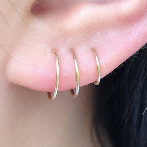 Small Gold Hoop Earrings Set, Tiny 14K Gold Filled Huggie Hoop Earrings for Cartilage Helix Nose Tragus Piercing