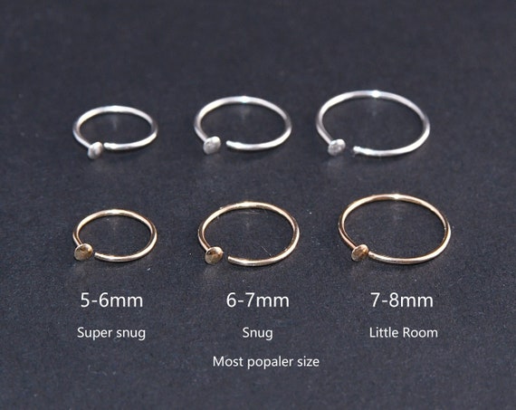 Nose Ring Hoop Gold Stud Small Piercing Ring Tiny Thin Sterling Silver 22 24 20g Gauge Snug Nose Hoop Etsy