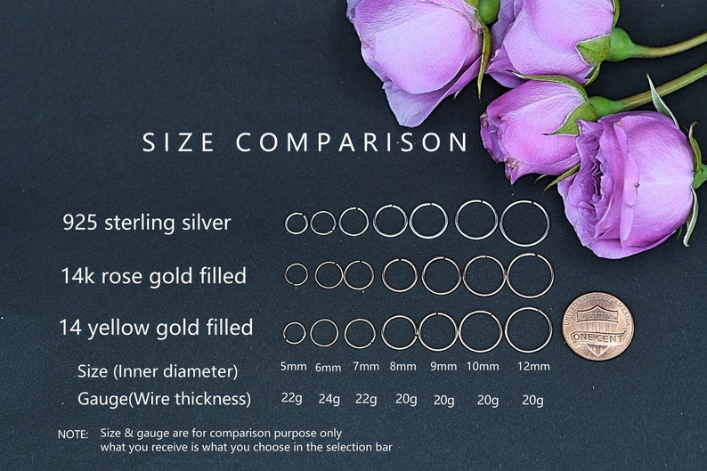 Cartilage Hoop, Nose Hoop, Tragus Hoop, Helix Hoop, Conch Hoop, Piercing Hoop Ring, Tiny Huggie Hoop Earrings, 5mm 6mm 7mm 8mm 10mm 12mm image 3