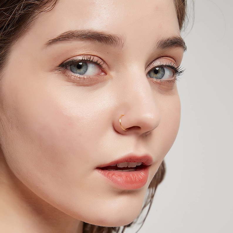 Gold Nose Ring, Silver Nose hoop, Small Thin Nose Piercing Ring, Tiny Nose Piercing Jewelry, 24g 22g 20g Nose Ring image 1