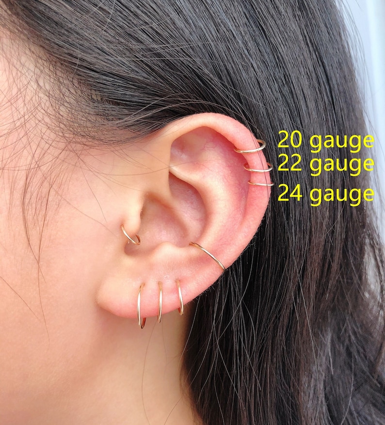 Cartilage Hoop, Nose Hoop, Tragus Hoop, Helix Hoop, Conch Hoop, Piercing Hoop Ring, Tiny Huggie Hoop Earrings, 5mm 6mm 7mm 8mm 10mm 12mm image 7