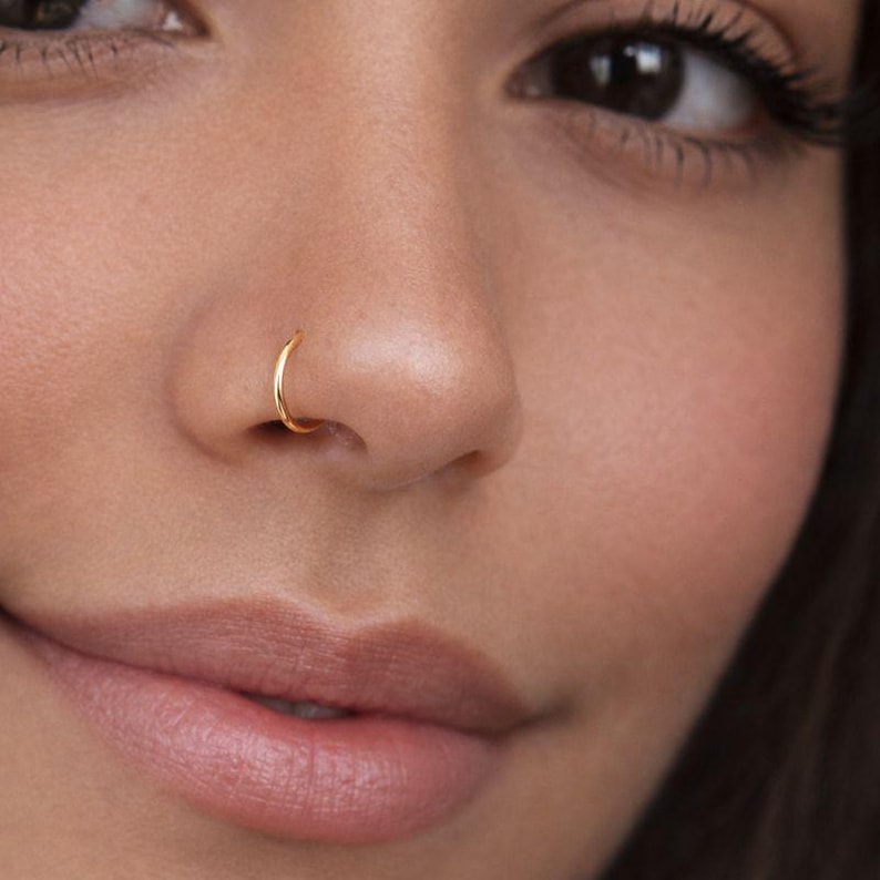 Gold Nose Ring Hoop, 14K Gold Filled Nose Ring, Small Thin Gold Nose ...