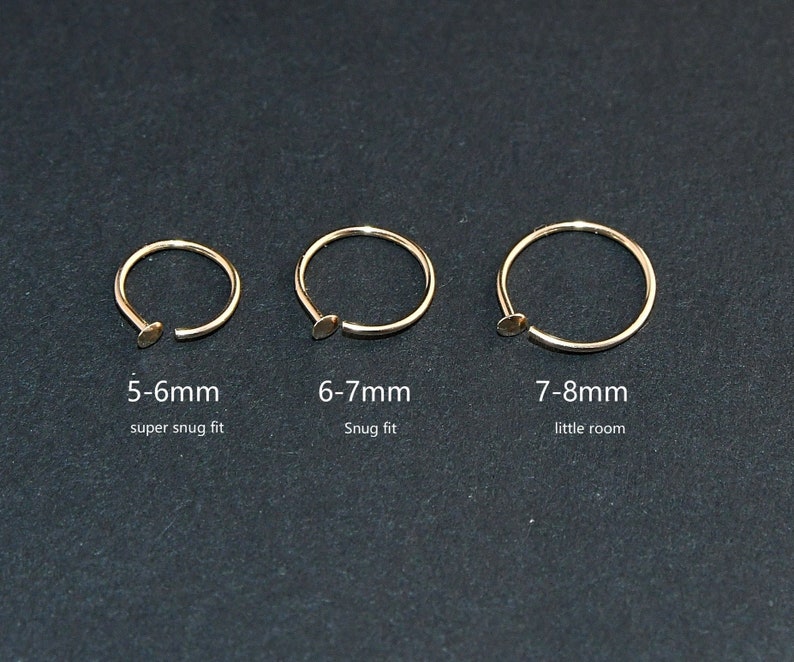 Gold Nose Hoop,Small Thin Nose Ring, Silver Nose Ring Hoop,22 Gauge Tiny Nose Ring,Snug Fit,Nose Piercing Jewelry,5mm 6mm 7mm 8mm Adjustable