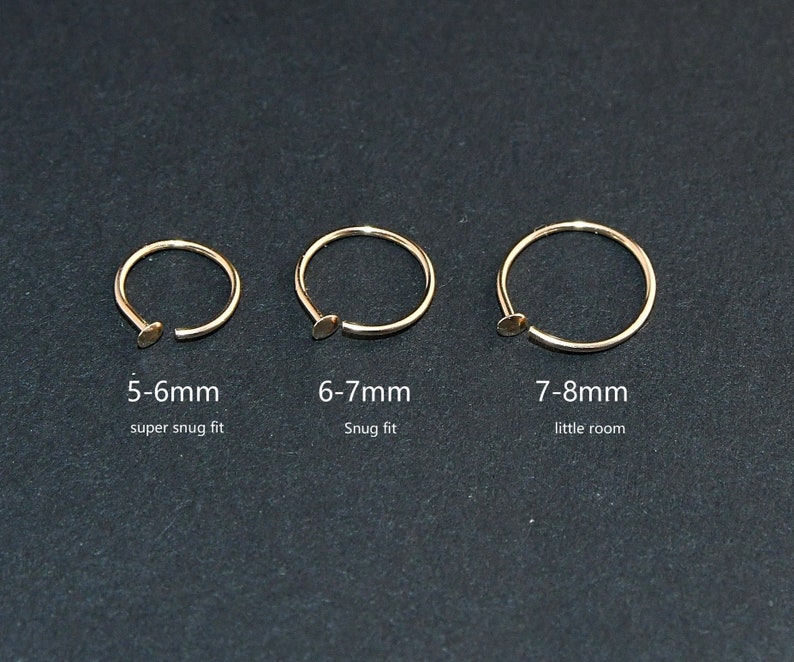 Gold Nose Hoop,Small Thin Nose Ring, Silver Nose Ring Hoop,22 Gauge Tiny Nose Ring,Snug Fit,Nose Piercing Jewelry,5mm 6mm 7mm 8mm Adjustable 