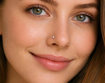 925 Sterling Silver Nose Ring Stud, L Shaped Nose Stud, 2mm Tiny Diamond Nose Stud, 18g/20g/22g/24g Nose Stud, Dainty Nose Piercing Jewelry