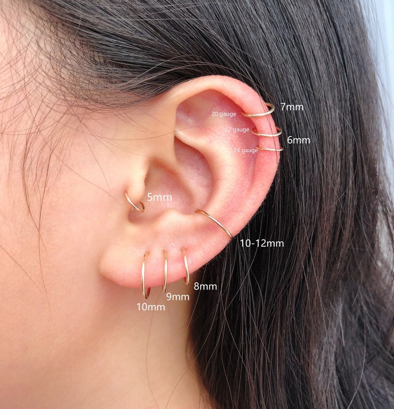 Tiny Gold Hoop Earrings, Huggie Hoop Earrings, 14K Gold Filled Small Hoop Earrings, Cartilage Helix Nose Tragus Piercing Hoop Ring image 3