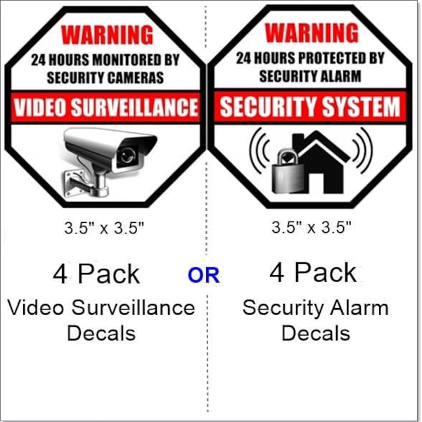 4 Pack Front Self Adhesive Vinyl 3.5"x3.5" Home Business Security Camera Video Surveillance Burglar Alarm System Warning Sign Sticker Decal