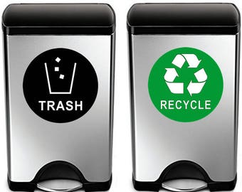 Outdoor/ Indoor Back Self Adhesive Vinyl (2 Pack)  6" X 6" RECYCLE & TRASH Back Self Adhesive Vinyl Decal Sticker